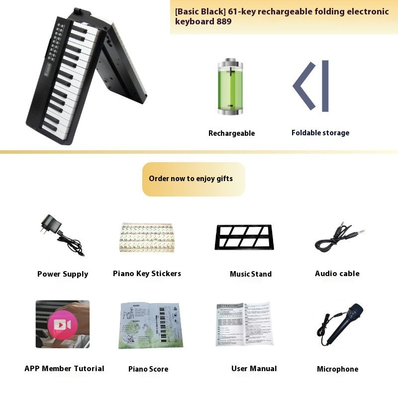 Charging Portable Smart Folding 61 Key Piano