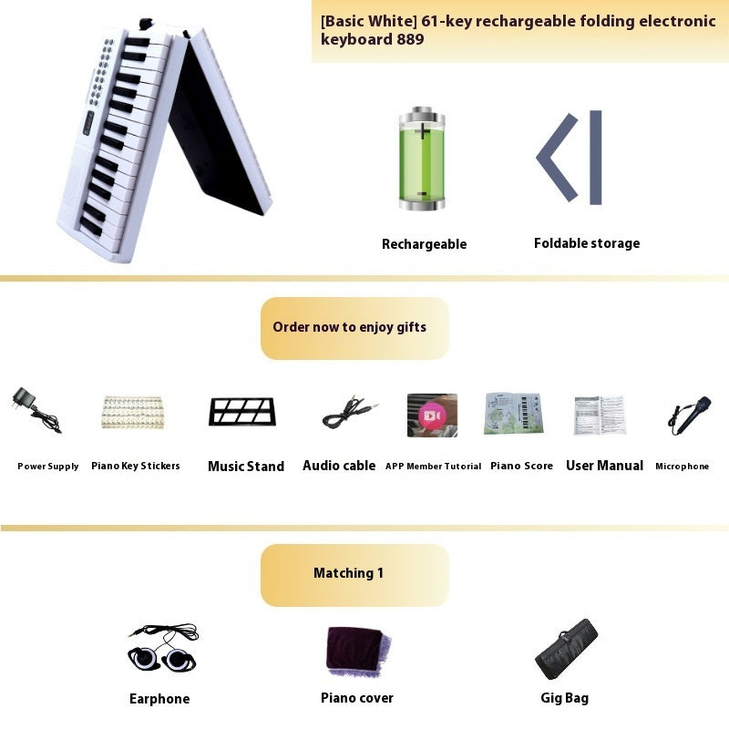 Charging Portable Smart Folding 61 Key Piano