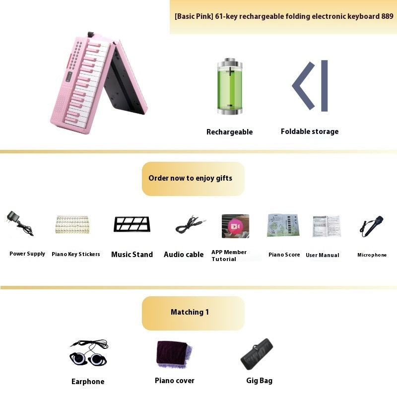 Charging Portable Smart Folding 61 Key Piano