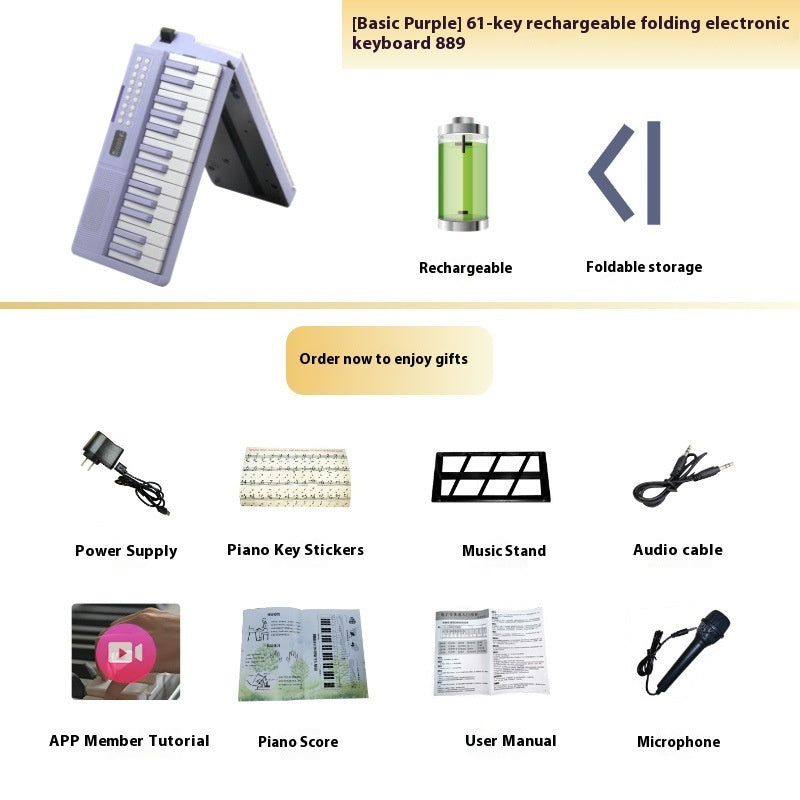 Charging Portable Smart Folding 61 Key Piano