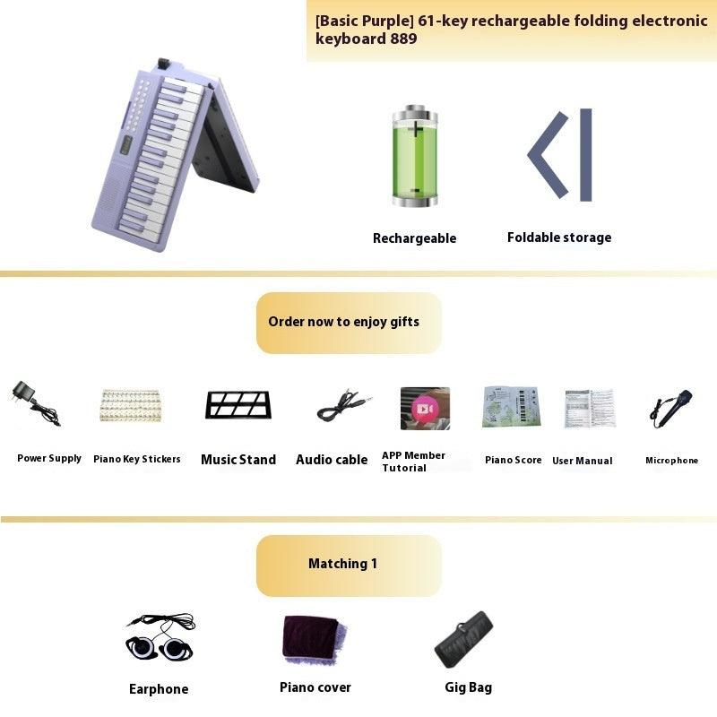 Charging Portable Smart Folding 61 Key Piano
